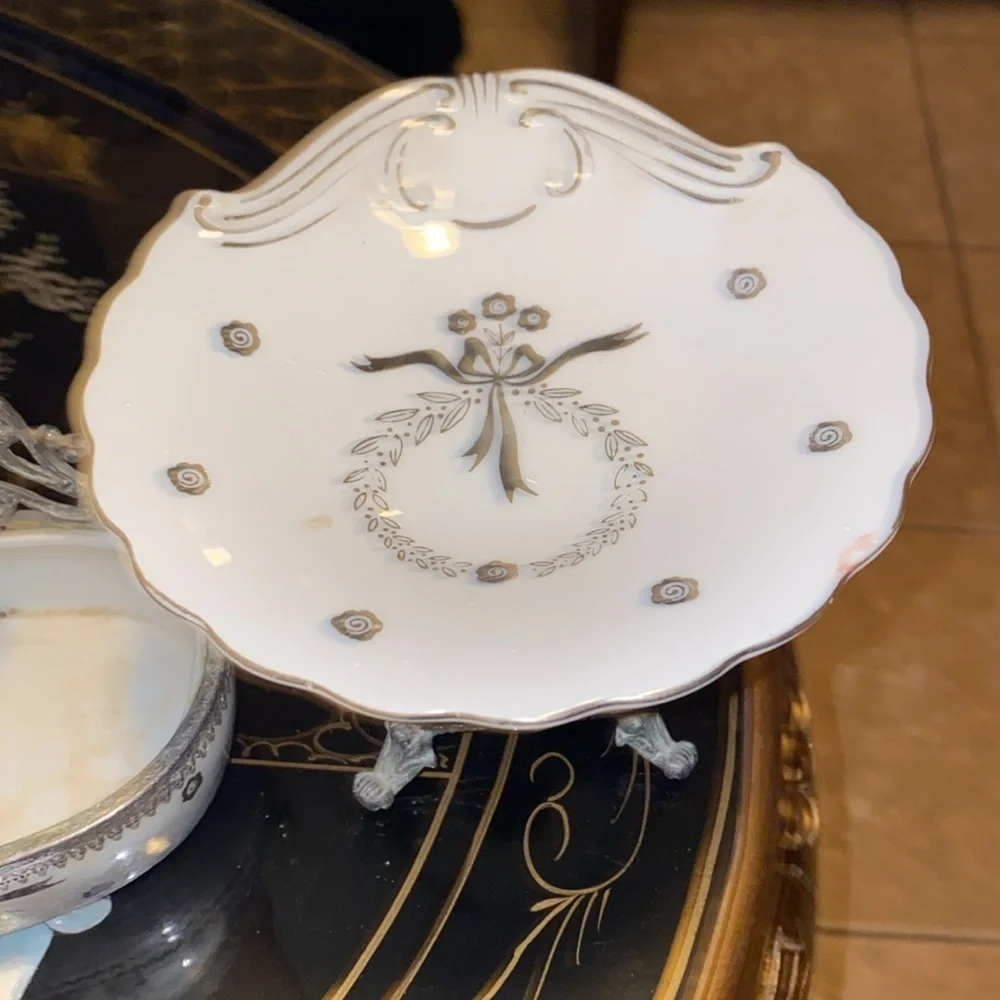 Vintage 3 peace Silver Soap Dish Cup & Holder and plate